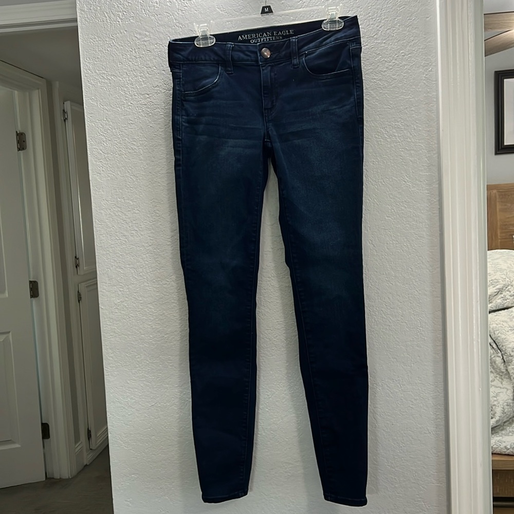 American Eagle Super Low rise Jeggings jeans dark wash sz 8 long / 8L
